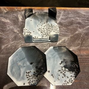 Black and gray blue coaster set with matching holder